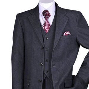 "Black Denim Jeans 3-Button Vested Suit for Men"